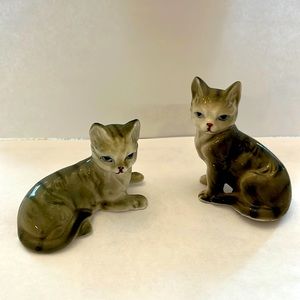 Vintage Bone China Cat Figurines Set of 2 Ceramic Cats